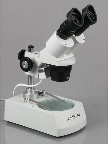 AmScope SE305R-P20 Forward-Mounted Binocular Stereo Microscope, WF20x Eyepieces, 20X and 60X Magnification, 1X and 3X Objectives, Upper and Lower Halogen Lighting, Reversible Black/White Stage Plate, Pillar Stand, 120V in Saudi Arabia
