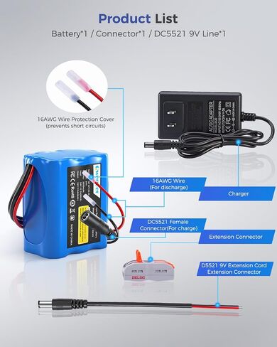 24V 2.6AH بطارية الليثيوم ، بطارية LI-ION القابلة لإعادة الشحن 24V مع شاحن ، سلك العاري ، موصل الكابلات للأطفال ركوب السيارات ، مشروع DIY ، سيارة RC ، روبوت ، ألواح شمسية ، شريط ضوء LED ، كاميرا CCTV in Kuwait