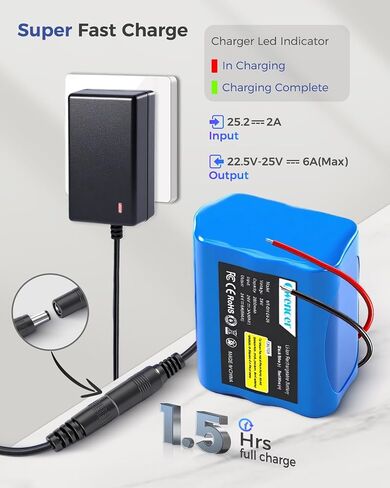 24V 2.6AH بطارية الليثيوم ، بطارية LI-ION القابلة لإعادة الشحن 24V مع شاحن ، سلك العاري ، موصل الكابلات للأطفال ركوب السيارات ، مشروع DIY ، سيارة RC ، روبوت ، ألواح شمسية ، شريط ضوء LED ، كاميرا CCTV in Kuwait