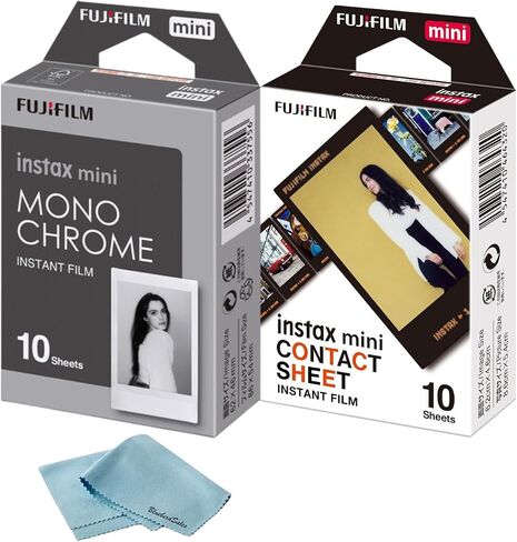 Fujifilm Instax Mini Film Combo - ورقة اتصال (10 طلقات) + أحادية اللون (10 طلقات) + قطعة قماش تنظيف الألياف الدقيقة - فيلم فوري للكاميرات المصغرة in Saudi Arabia