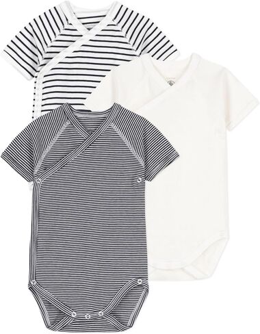 Petit Bateau Pack من 3 أسوأات أطفال رفيعة قصيرة بأكمام قصيرة بأحجام قطنية مخططة من 1-12 شهرًا in Saudi Arabia