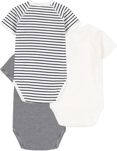 Petit Bateau Pack من 3 أسوأات أطفال رفيعة قصيرة بأكمام قصيرة بأحجام قطنية مخططة من 1-12 شهرًا in Saudi Arabia