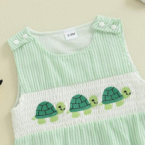 GOOCHEER Newborn Baby Boy Summer Outfit Octopus/Turtle Smocked Bubble Romper Striped Overall Sleeveless Bodysuit Clothes in Saudi Arabia