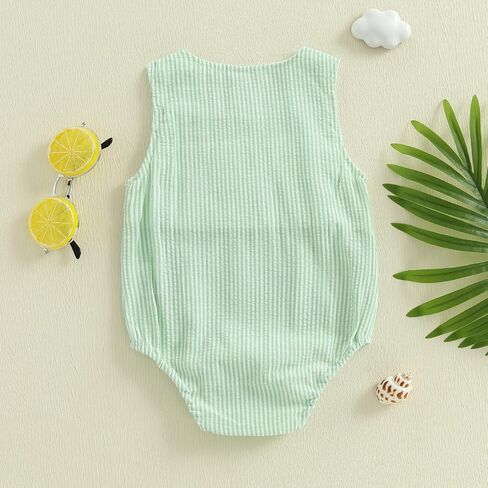 GOOCHEER Newborn Baby Boy Summer Outfit Octopus/Turtle Smocked Bubble Romper Striped Overall Sleeveless Bodysuit Clothes in Saudi Arabia