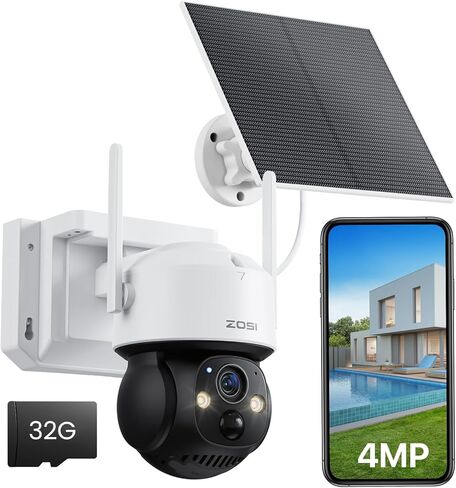 Zosi C291 4MP اللاسلكي بطارية أمان كاميرا خارجية مع لوحة شمسية ، 2.5K 360 عرض المقلاة/الإمالة ، مسار تلقائي ، اكتشاف الإنسان PIR ، الرؤية الليلية الملونة ، الحديث ثنائي الاتجاه ، إنذار صفارات الإنذار الخفيفة ، بطاقة ذاكرة 32 جيجابايت in Saudi Arabia