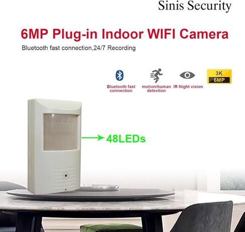 كاميرا أمنية Sinis Pir ، 6 ميجابكسل Poe Hidden Camera داخليًا ، WIFI Dual-Band 2.4/5G ، الكشف عن الإنسان والحركة للمراقبة المنزلية ، الرؤية الليلية الأشعة تحت الحمراء ، ميكروفون واحد ، سحابة ومحلية ، تطبيق Tuya in Kuwait