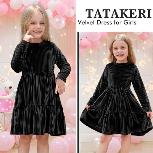 Toddler Velvet Dress Baby Girl Winter Dress Little Girls Long Sleeve Round Neck Fall Winter Party Outfits Casual in Saudi Arabia
