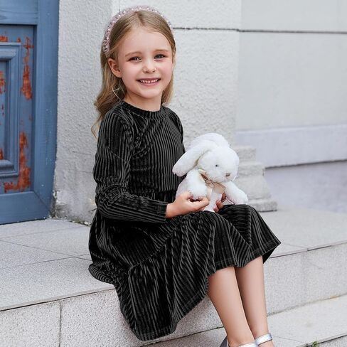 Toddler Velvet Dress Baby Girl Winter Dress Little Girls Long Sleeve Round Neck Fall Winter Party Outfits Casual in Saudi Arabia