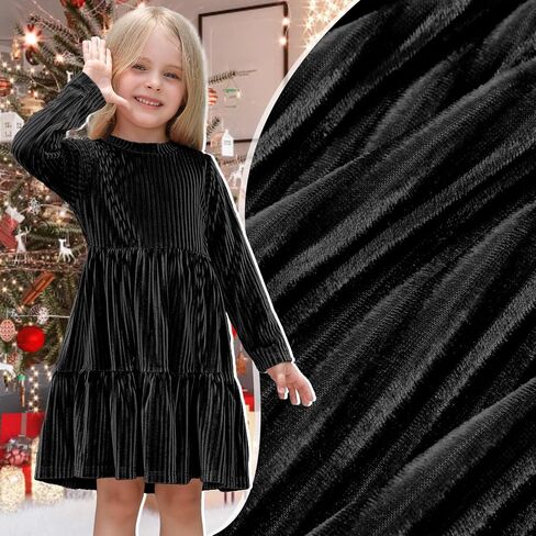 Toddler Velvet Dress Baby Girl Winter Dress Little Girls Long Sleeve Round Neck Fall Winter Party Outfits Casual in Saudi Arabia