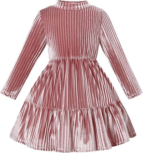 Toddler Velvet Dress Baby Girl Winter Dress Little Girls Long Sleeve Round Neck Fall Winter Party Outfits Casual in Saudi Arabia