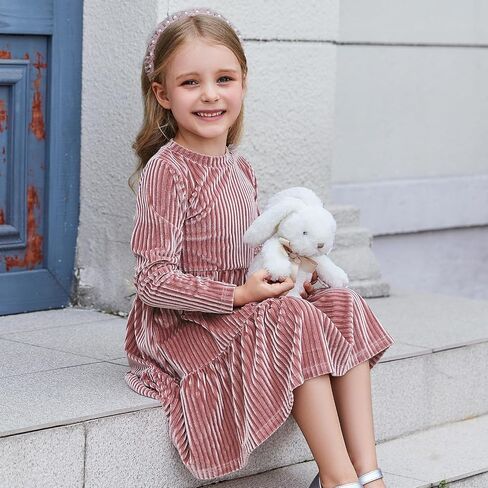 Toddler Velvet Dress Baby Girl Winter Dress Little Girls Long Sleeve Round Neck Fall Winter Party Outfits Casual in Saudi Arabia