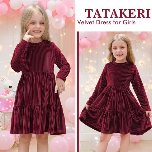 Toddler Velvet Dress Baby Girl Winter Dress Little Girls Long Sleeve Round Neck Fall Winter Party Outfits Casual in Kuwait