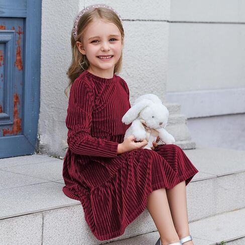 Toddler Velvet Dress Baby Girl Winter Dress Little Girls Long Sleeve Round Neck Fall Winter Party Outfits Casual in Kuwait