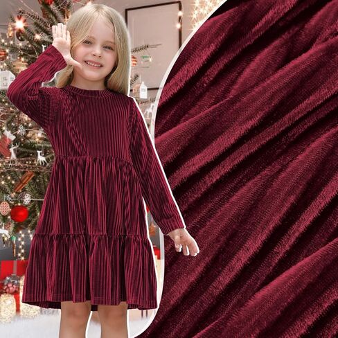 Toddler Velvet Dress Baby Girl Winter Dress Little Girls Long Sleeve Round Neck Fall Winter Party Outfits Casual in Kuwait