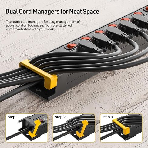 CRST 12 Outlets Heavy Duty Power Strip Surge Protector with Individual Switches, Metal Mountable Power Strip with Cord Manager, 9FT, 1020J, 15A/1875W (Black+Yellow) for Garage, Workshop, Shop, Home in Saudi Arabia