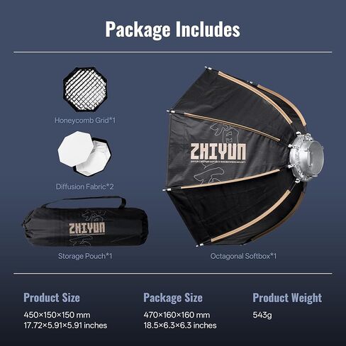 ZHIYUN CINPEER 60D Bowens Mount Octagonal Softbox Quick Release with Honeycomb Grid for Photography Studio, Video Recording, Portraits Shooting ZHIYUN Molus G-Series B-Series in Saudi Arabia