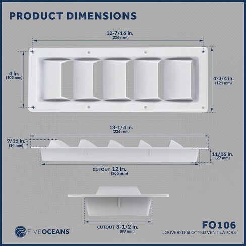Five Oceans 5-Slotted Louvered Ventilators, 13-1/4-Inch x 4-3/4-Inch, White ABS Plastic, 2 Pack - FO106-M2 in Saudi Arabia