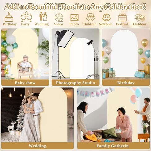 Arch Backdrop Stand and Cover Set, 7.2FT Gold Metal Arch Back Drop Stand with Spandex Arch Background Covers- Balloon Arch Stand Kit for Weddings, Parties, Baby Shower Photo Booths (White+Champange) in Saudi Arabia
