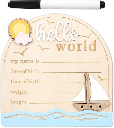 Baby Announcement Sign, Sailing Wooden Hello World Newborn Signs with Pen Cute Welcome Baby Name Board for Girls Boys Nursery Gift Decor Photo Props in Saudi Arabia