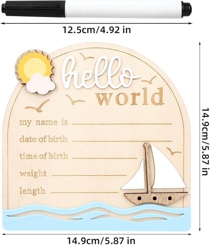 Baby Announcement Sign, Sailing Wooden Hello World Newborn Signs with Pen Cute Welcome Baby Name Board for Girls Boys Nursery Gift Decor Photo Props in Saudi Arabia