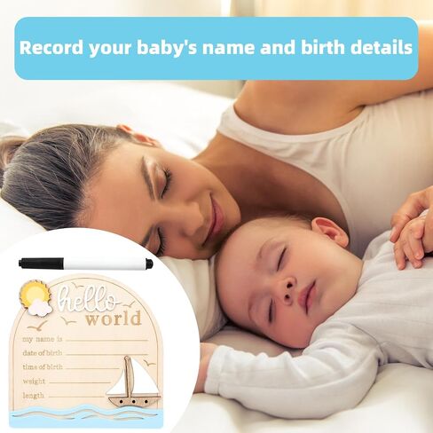 Baby Announcement Sign, Sailing Wooden Hello World Newborn Signs with Pen Cute Welcome Baby Name Board for Girls Boys Nursery Gift Decor Photo Props in Saudi Arabia