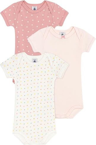 Petit Bateau Baby Girl 3 Pack Ss Solid and Heart Printuits أحجام 3-36 أشهر in Saudi Arabia