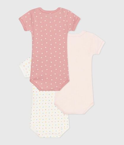 Petit Bateau Baby Girl 3 Pack Ss Solid and Heart Printuits أحجام 3-36 أشهر in Saudi Arabia