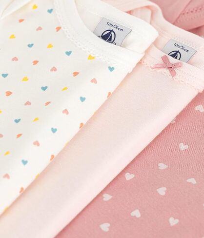 Petit Bateau Baby Girl 3 Pack Ss Solid and Heart Printuits أحجام 3-36 أشهر in Saudi Arabia