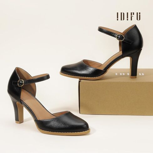 IDIFU IN3 Closed Toe Chunky High Heels Comfortable Dress Shoes for Women Pumps Vintage Heels Dressy Wedding Prom Bridal Party Work Office Business D'Orsay Pumps Shoes in Saudi Arabia