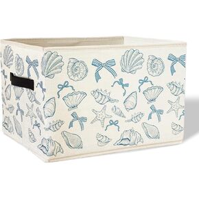 Coquette Blue Bow Ocean Storage Bin Box With Handles for Girls Kids, Bow Coastal Nautical Foldable Organizer Basket Toybox for Girls Room Nursery Bedroom Bathroom Clothes Toys Books in Kuwait