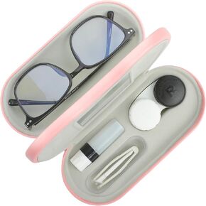 2 in 1 Contact Lens and Glasses Case,Double Sided Dual Use Design with Mirror, Tweezer and Contact Lens Solution Bottle,Portable Soak Storage Kit for Travel,Office(Beige Flower) in Saudi Arabia