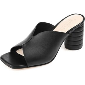 مجموعة Journee Signature Womens Genuine Carah v Toe Band Band Sandal Round Block Block Block Cheel Pated Square Squary On in Kuwait