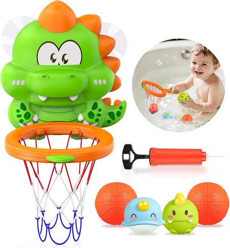 Topsolid Bathtub Basketball Hoop للأطفال-ألعاب Dino Style 2-in-1 مع أكواب شفط قوية و 4 كرات ثقب | لعبة إطلاق النار الممتعة للأطفال الصغار والفتيات الذين تتراوح أعمارهم بين 1-8 in Kuwait