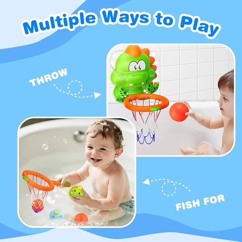 Topsolid Bathtub Basketball Hoop للأطفال-ألعاب Dino Style 2-in-1 مع أكواب شفط قوية و 4 كرات ثقب | لعبة إطلاق النار الممتعة للأطفال الصغار والفتيات الذين تتراوح أعمارهم بين 1-8 in Kuwait