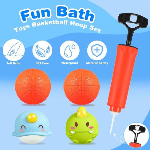 Topsolid Bathtub Basketball Hoop للأطفال-ألعاب Dino Style 2-in-1 مع أكواب شفط قوية و 4 كرات ثقب | لعبة إطلاق النار الممتعة للأطفال الصغار والفتيات الذين تتراوح أعمارهم بين 1-8 in Kuwait