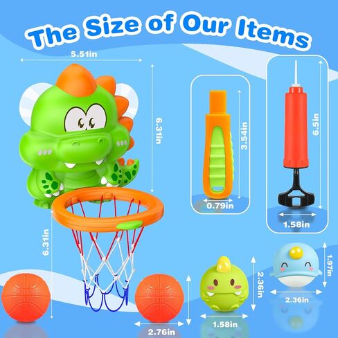 Topsolid Bathtub Basketball Hoop للأطفال-ألعاب Dino Style 2-in-1 مع أكواب شفط قوية و 4 كرات ثقب | لعبة إطلاق النار الممتعة للأطفال الصغار والفتيات الذين تتراوح أعمارهم بين 1-8 in Kuwait