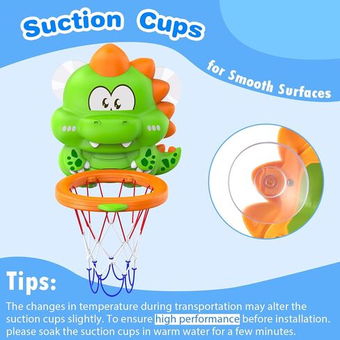 Topsolid Bathtub Basketball Hoop للأطفال-ألعاب Dino Style 2-in-1 مع أكواب شفط قوية و 4 كرات ثقب | لعبة إطلاق النار الممتعة للأطفال الصغار والفتيات الذين تتراوح أعمارهم بين 1-8 in Kuwait