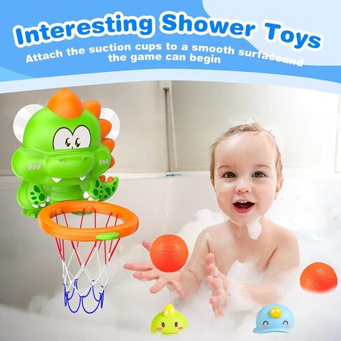 Topsolid Bathtub Basketball Hoop للأطفال-ألعاب Dino Style 2-in-1 مع أكواب شفط قوية و 4 كرات ثقب | لعبة إطلاق النار الممتعة للأطفال الصغار والفتيات الذين تتراوح أعمارهم بين 1-8 in Kuwait