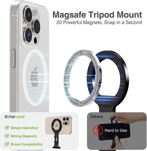 Elitehood Aluminium Magsafe Tripod Phone Mount ، حامل هاتف مضغوط لترايش ترايبود مع لوحة إصدار ARCA SWISS السريعة و 1/4 بوصة محول ، ملحقات MATPL in Kuwait