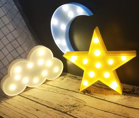 3PCS Decorative LED Crescent Moon Cloud and Star Night Lights Lamps Marquee Signs Letters for Baby Nursery Decorations Gifts for Children (Moon Cloud and Star) in Saudi Arabia