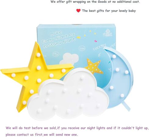 3PCS Decorative LED Crescent Moon Cloud and Star Night Lights Lamps Marquee Signs Letters for Baby Nursery Decorations Gifts for Children (Moon Cloud and Star) in Saudi Arabia