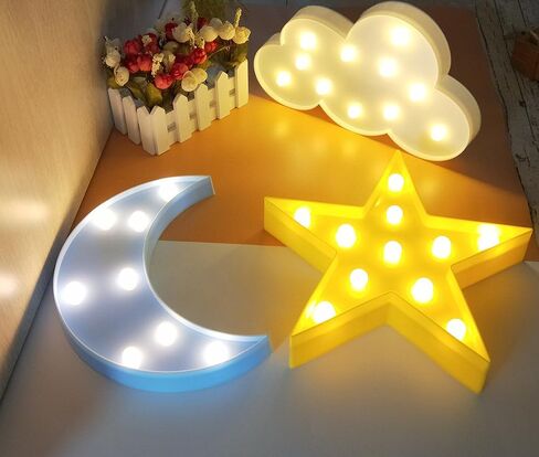 3PCS Decorative LED Crescent Moon Cloud and Star Night Lights Lamps Marquee Signs Letters for Baby Nursery Decorations Gifts for Children (Moon Cloud and Star) in Saudi Arabia