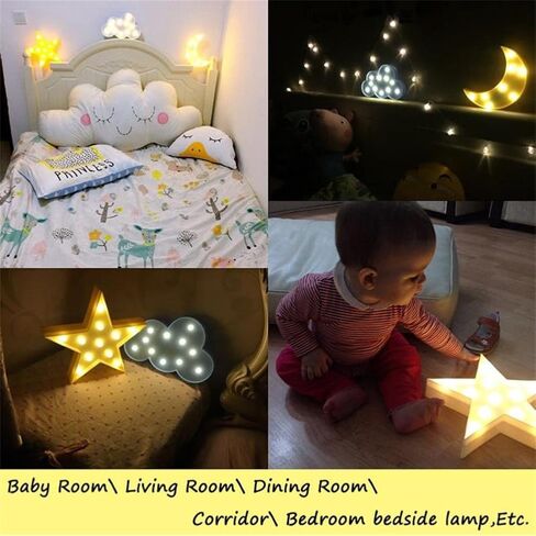 3PCS Decorative LED Crescent Moon Cloud and Star Night Lights Lamps Marquee Signs Letters for Baby Nursery Decorations Gifts for Children (Moon Cloud and Star) in Saudi Arabia