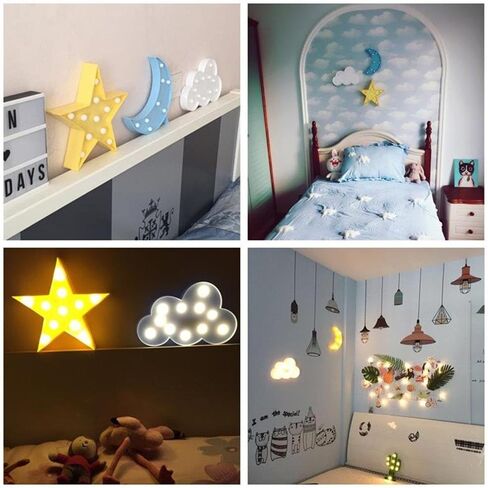 3PCS Decorative LED Crescent Moon Cloud and Star Night Lights Lamps Marquee Signs Letters for Baby Nursery Decorations Gifts for Children (Moon Cloud and Star) in Saudi Arabia