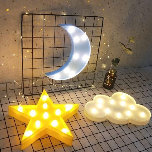 3PCS Decorative LED Crescent Moon Cloud and Star Night Lights Lamps Marquee Signs Letters for Baby Nursery Decorations Gifts for Children (Moon Cloud and Star) in Saudi Arabia