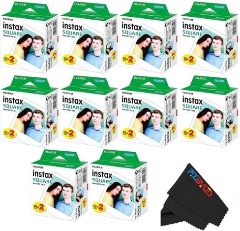 Fujifilm Instax Square Instant Film مع USB و Pixibytes Microfiber Cleaning Cloth ... (10 × عبوات مزدوجة) in Kuwait