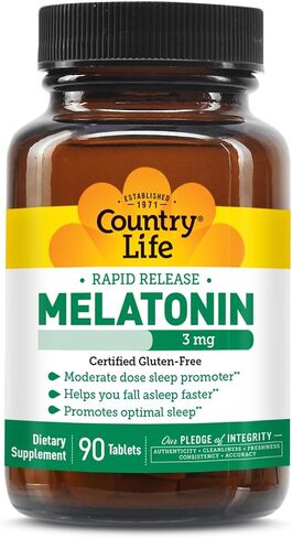 Country Life Melatonin Fast Dissolve Tablets, 3mg, 90-Count, Promotes Optimal Sleep, Rapid Release Delivery System, Lower Dose Sleep Promoter, Non-GMO, Gluten-Free in Kuwait