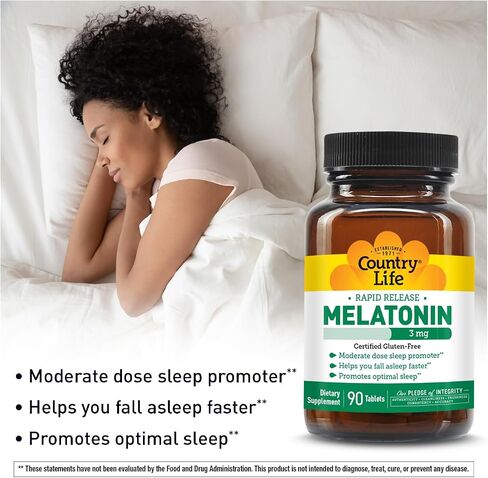Country Life Melatonin Fast Dissolve Tablets, 3mg, 90-Count, Promotes Optimal Sleep, Rapid Release Delivery System, Lower Dose Sleep Promoter, Non-GMO, Gluten-Free in Kuwait