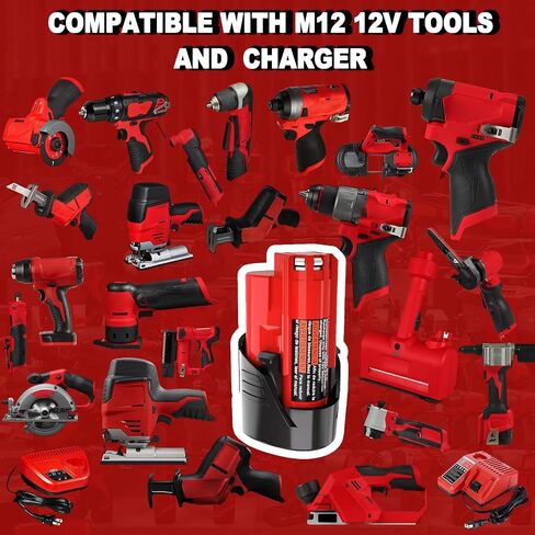 2 Pack 6Ah for M-12 Battery Replacement 48-11-2440 48-11-2450 48-11-2460 ...【for-Milwaukee M 12 Battery High Output】 Compatible with Milwaukee 12V Tools and 12 volt Lithium Battery Charger (2) in Saudi Arabia