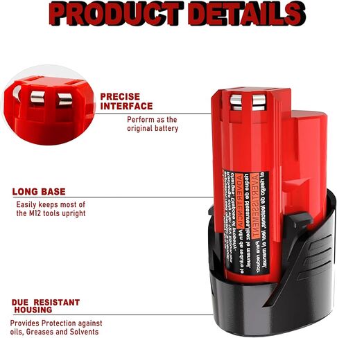 2 Pack 6Ah for M-12 Battery Replacement 48-11-2440 48-11-2450 48-11-2460 ...【for-Milwaukee M 12 Battery High Output】 Compatible with Milwaukee 12V Tools and 12 volt Lithium Battery Charger (2) in Saudi Arabia